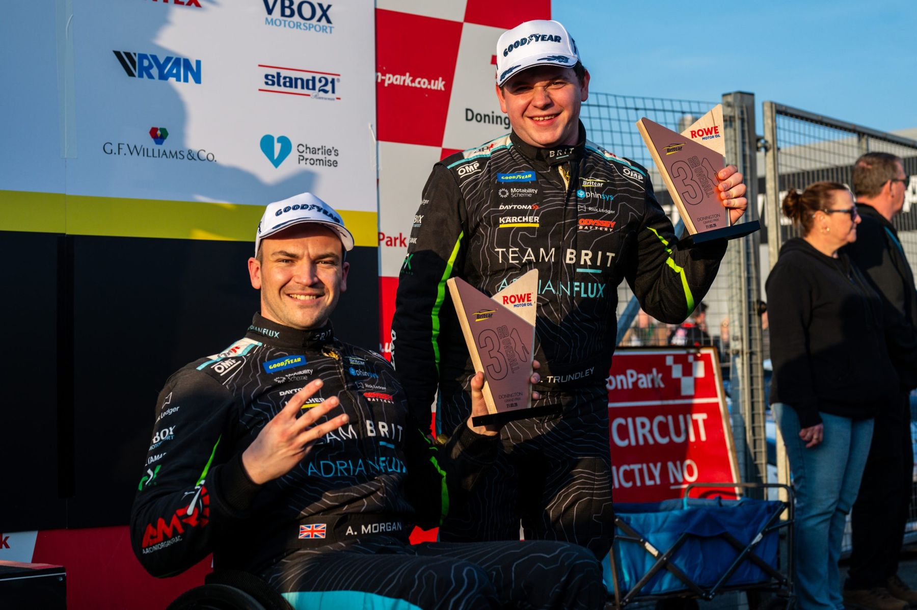 Aaron Morgan and Bobby Trundley on the podium at Donington